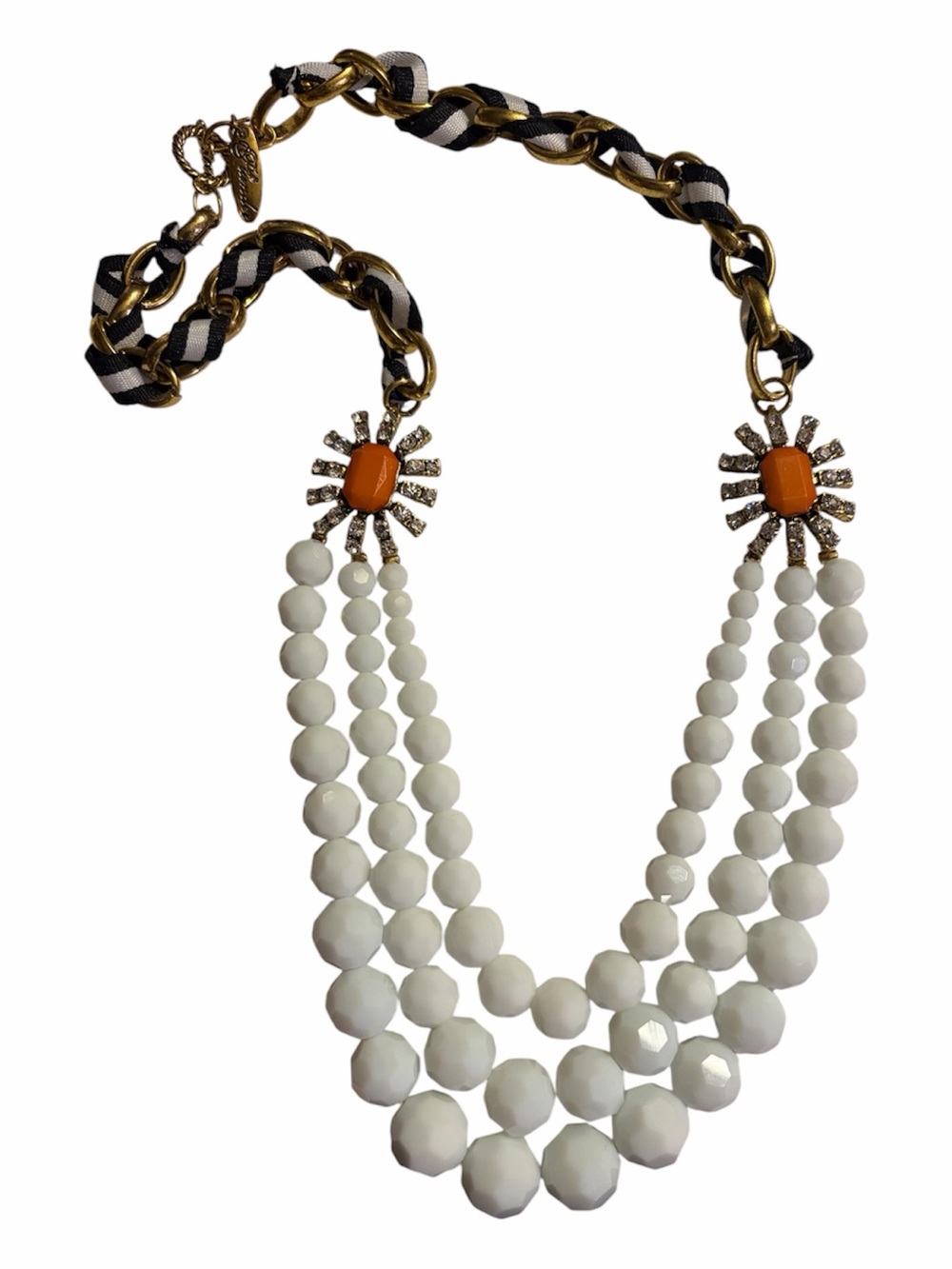 Plunder Elegant White Beaded Statement Necklace with Gold Accents